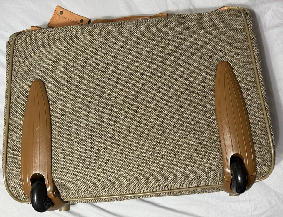 Vintage Hartmann Garment Bag Tweed & Leather Luggage Wheeled Rolling Carry On - Image 3 of 4