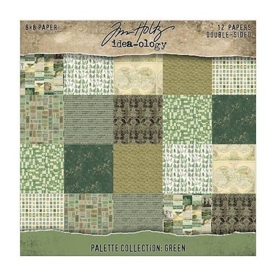 Tim Holtz Idea-ology 8''x8'' doppelseitige Papiere 12 Stück - Palette Kollektion grün