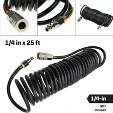 Air Compressor Recoil Hose Line Spring Ends Pneumatic Tube Tools 25FT 1/4" NPT✨