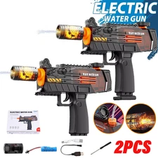 2X Electric Water Gun Flame LED Nozzle, High-Power Spray Toys Long Range+Battery