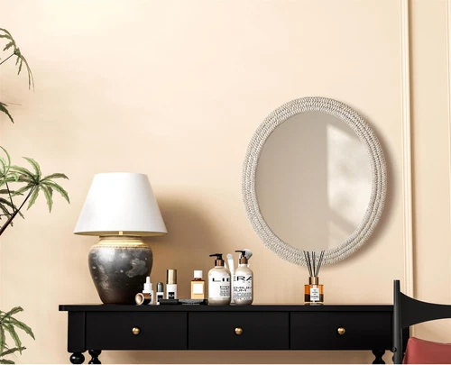 Elegant Decor Oval Cornhusk Mirror 36X42" Linen White - Picture 2 of 13