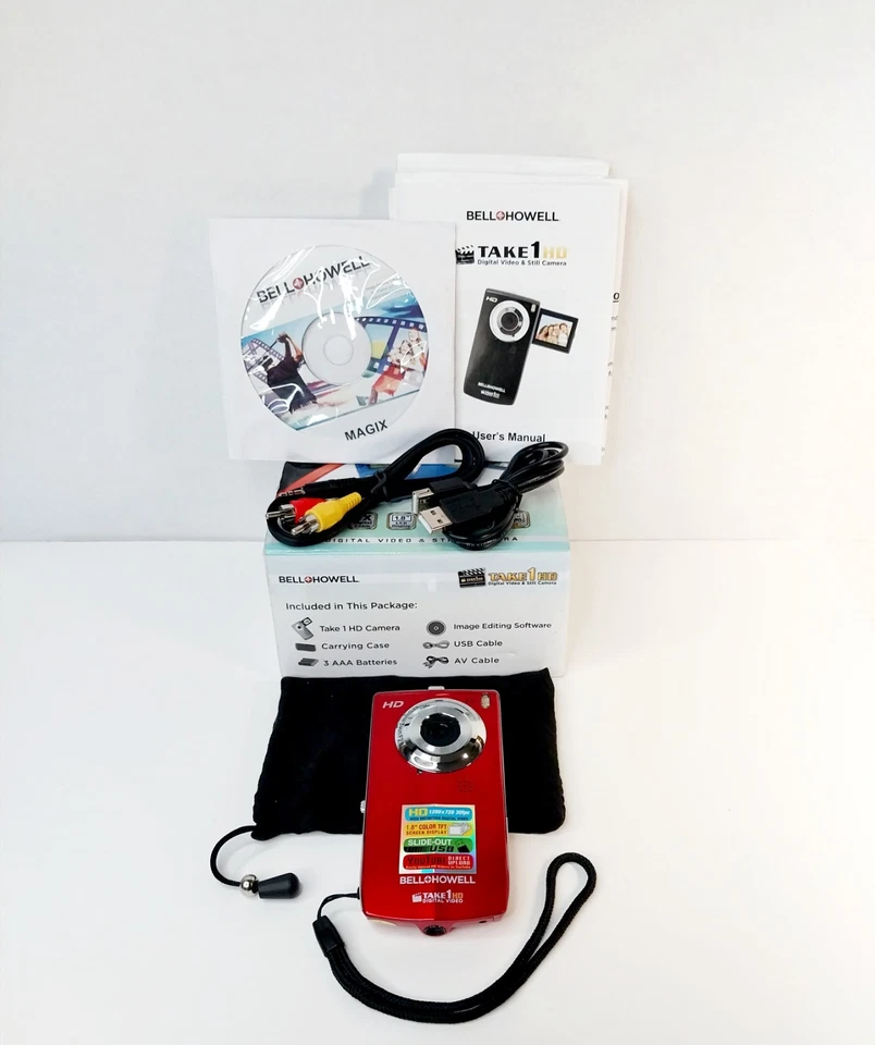 Cámara digital de video y fotografía Bell+Howell☆TAKE 1 HD 5MP con SD DE 2 GB ~ USB plegable nueva en caja Foto 2 de 4