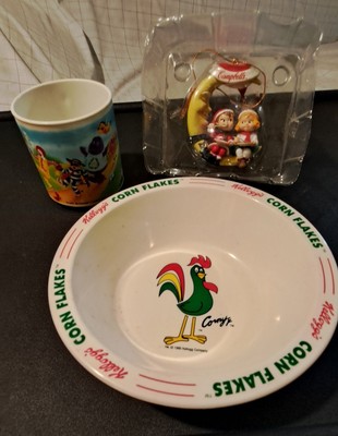 Vtg. Kelloggs Corn Flakes Cereal Bowl, Campbell's Soup Ornament,McDonalds Cup