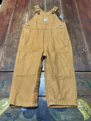 Vintage Carhartt Flannel Lined Bib Overalls Baby Size 18M Brown