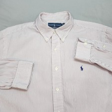 Ralph Lauren Classic Fit Men's Red White Stripped Button Up Shirt Sz 17 34/35
