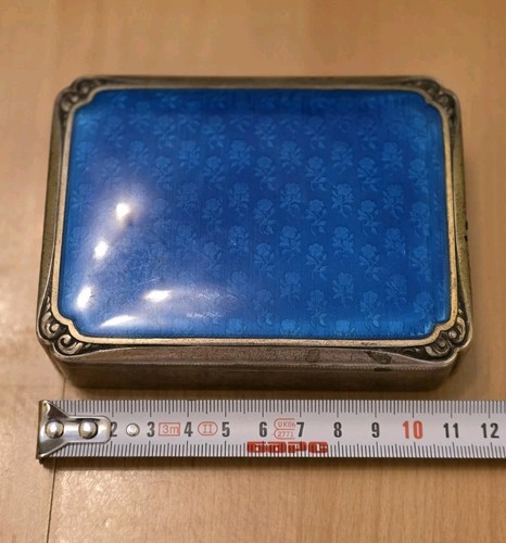 Antique Silver Enamel Jewelry Box Blue Guilloche Enamel Silver 800 Gold-Platted - Picture 18 of 20