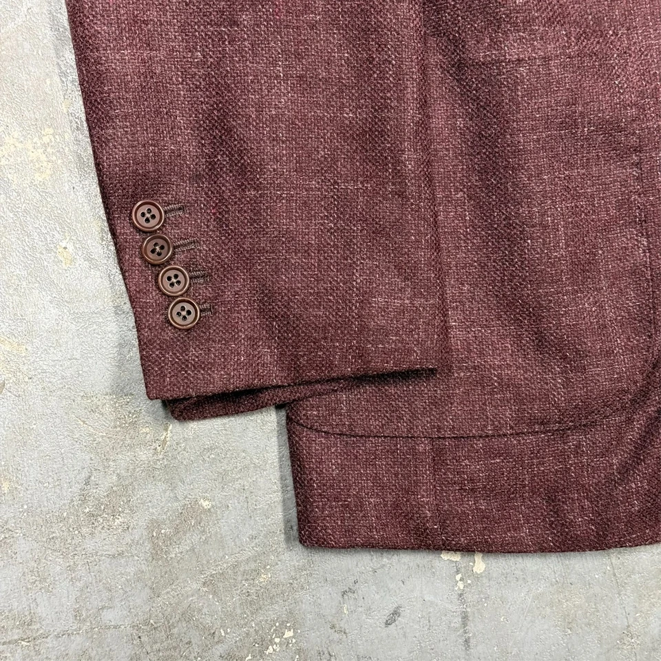Samuelsohn Wool Linen Silk Blazer Unstructured Sport Coat Current Burgundy 46 R - Image 3 of 4
