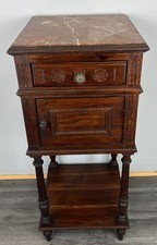 Bedside Table Antique French Oak Marble Top Cabinet Nightstand LOT 4806