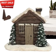 Log Cabin Incense Burner Rustic Christmas Chimney Hut Incense with 2 pcs Balsam