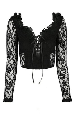Gothic Cropped Lace Top with sweetheart neckline Schwarz