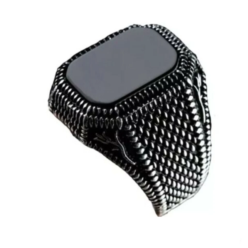 Турецкое модное мужское винтажное кольцо с натуральным агатом черным камнем серебро 925 пробы - Изображение 3 из 4