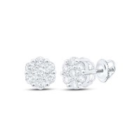 10K WeißGold Echtem Diamant Unisex 5Mm Blumenmuster Set Blume Ohrstecker 1/5 Ct