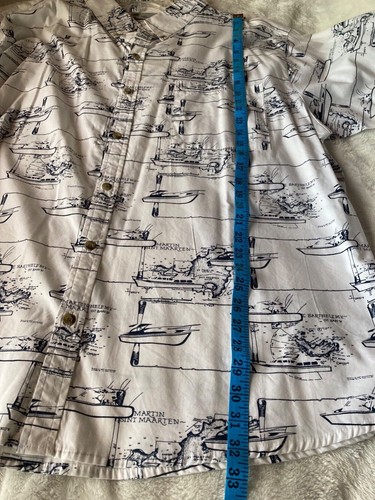 ISLAND BLUE Men's 3XL Button Down Nautical Boat Print Short Sleeve Shirt Pocket - Picture 6 of 10