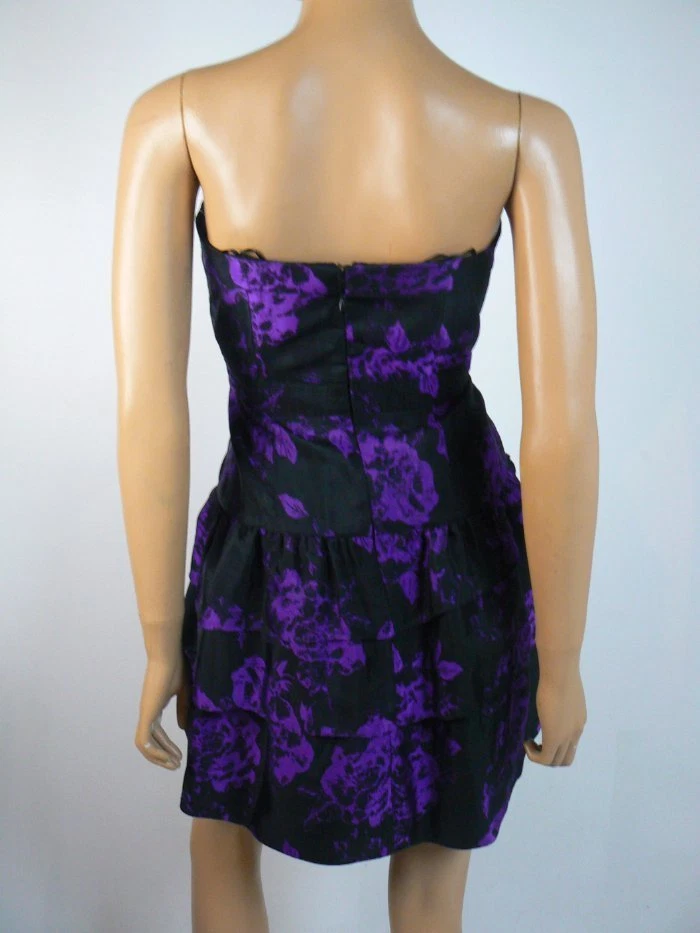 $168 Vestido Ali Ro Negro Púrpura Floral Satén en Niveles Novia 6 NUEVO A866 Foto 4 de 4