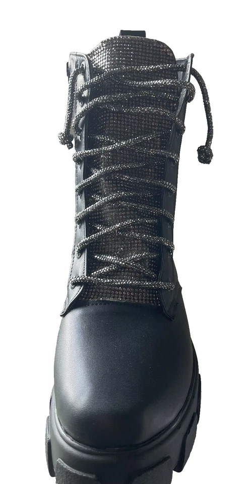 女士黑色水钻时尚战斗靴 — 第 3/4 张图片