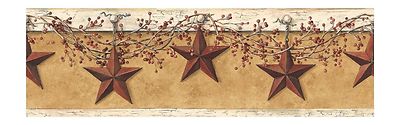 Simply Folk Art Stars and Berries on Gold Sure Strip Wallpaper Border HK4663BD  