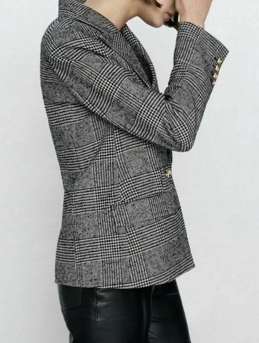 CHAQUETA BLAZER RARA ZARA PATA DE GALLO A CUADROS GRIS DOBLE BOTONADURA MEDIANA M NUEVA - Imagen 9 de 10