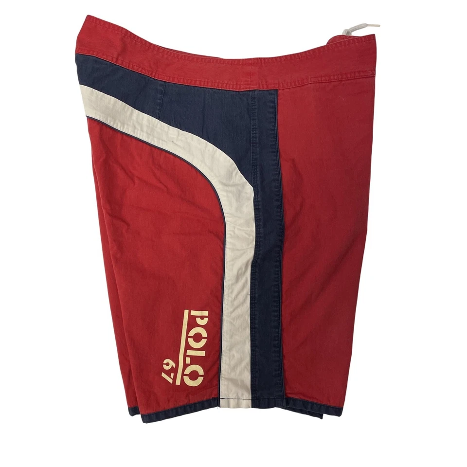 De Colección Años 90 Ralph Lauren Rojo Color Bloque SURF Board Shorts POLO 67 Logo Traje de Baño Foto 4 de 4