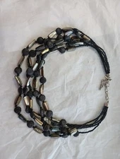 Premier Designs Lava Bead Necklace 5 Layers Black And Iridescent Adjustable