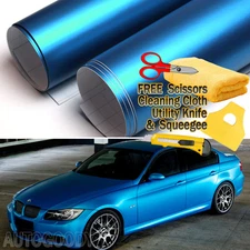 60" x 60" Satin Matte Chrome Metallic Light Blue Vinyl Film Wrap Bubble Free