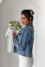BRIDAL CUSTOMIZED DENIM JACKET WITH PEARLS,WEDDING GIFT FOR BRIDE,JUST MARRIED