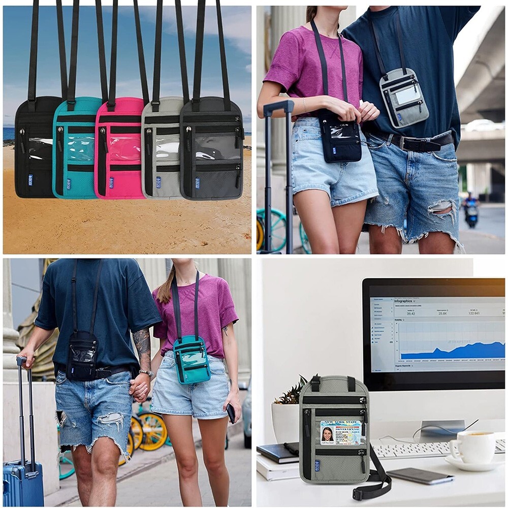 Anti-Theft RFID Blocking Passport Holder Neck Stash Travel Hidden Wallet Pouch
