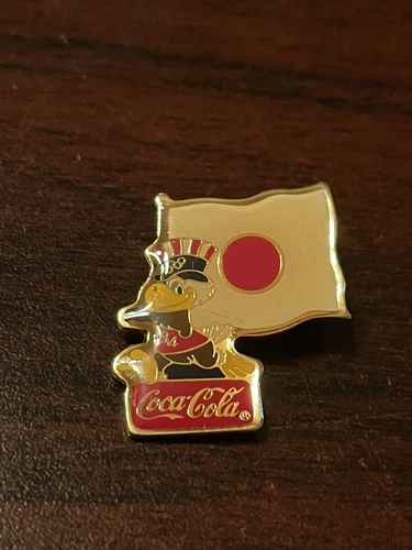 Vintage 1984 Los Angeles Olympics Coca Cola Sam Eagle Japan Flag Lapel Pin