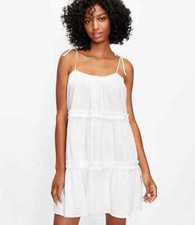 Loft NEW White Dress clip bow ruffle swing beach tie strap ruffle size s lined