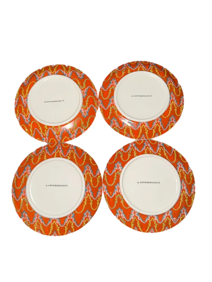 "Juego de 4 platos de canapé Anthropologie rosa púrpura verde aperitivo postre 6,75""" Foto 4 de 4