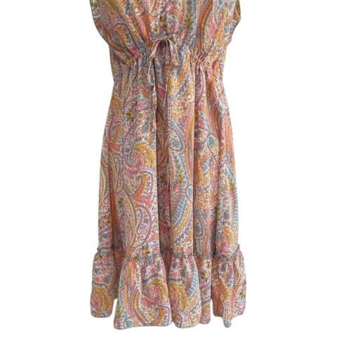 Boho Paisley Sundress with Ruffle Back Vibrant Summer Beach Festival Resort - Picture 4 of 13