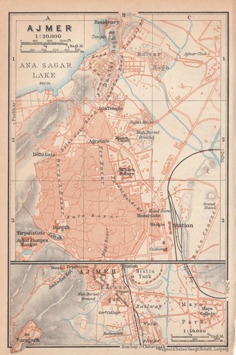 Ajmer Ajayamerū 1914 INDIA ORIGINAL MAP CITY PLAN Hindustan Rajasthan - 第 4/4 張圖片