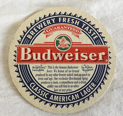 Single Guranteed Budweiser Classic American Lager Round Coaster Drink Mat