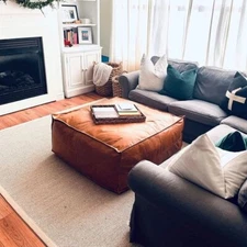 New Aamazing Footrest Genuine Footstool Handmade Boho Leather Unstuffed