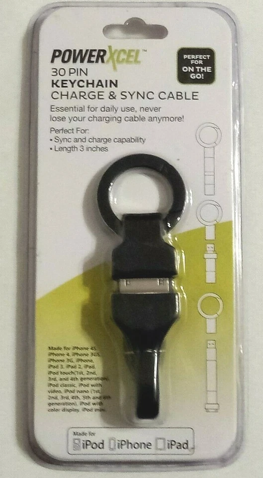 *3 pack* 30-Pin Keychain Charge Sync Cable iPod iPhone iPad by PowerXcel 4S - Image 3 of 4
