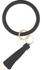 Black Keychain Bangle Bracelet with Tassel Keyfob