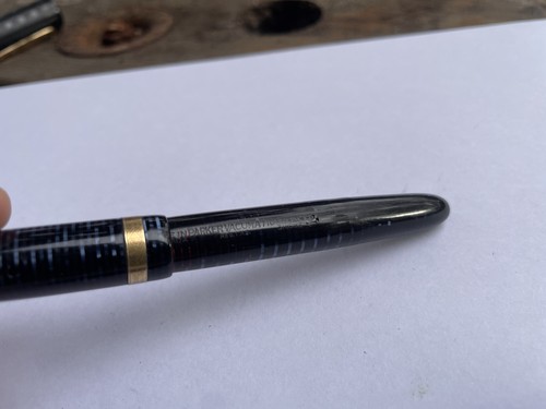 Vintage Blue Striped Parker Vacumatic Fountain Pen, 14k Nib, Plus Pencil - as is - Picture 3 of 8