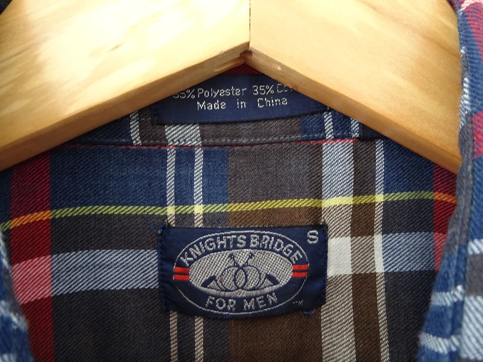 S Vtg 90s Knightsbridge Blue Red White Brown Plaid Lumberjack Thin 65/35 Shirt S - Image 4 of 4