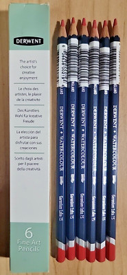Derwent Watercolour Pencils Set of 6 Geranium Lake Color RED Made in UK -NEW
