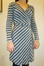 ❤️S 6 OLD NAVY GRAY STRIPED V- NECK WRAP Dress OFFICE EVERYDAY COMFY BELT