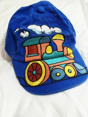 Kids Tees by Stephen Joseph Blue Baby Boy 6 12M Cotton Train Embroidered Hat - Image 1 of 4