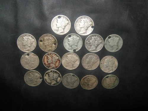 Vintage Culls Scrap Junk Damaged Bullion 900 Silver Lot Of 17 Mercury Dimes