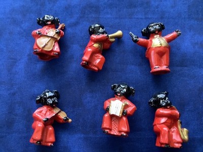 Set of 6 dog Jazz Musicians metal figurines circa 1920's