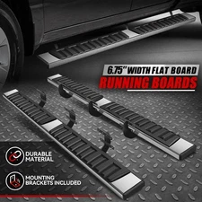 For 19-24 Ram 1500 Quad Cab 4-Door 6.75" Flat Side Step Nerf Bar Running Boards