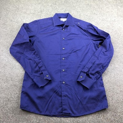 Eton Shirt Mens 15.5 39 Blue Geometric Contemporary Dress Twill Long Sleeve