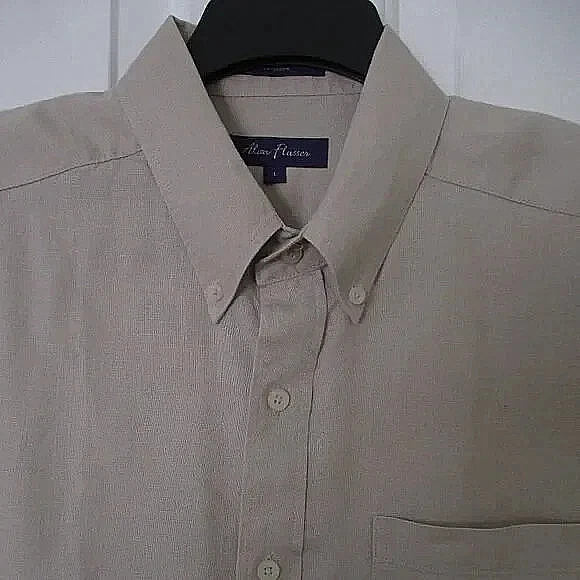 Alan Flusser Mens L/S Camel Tan Linen Button-down Casual Shirt-Size 17/35 or L
