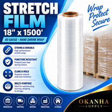 18" x 1500' 80 Gauge Heavy Duty Clear Stretch Film Hand Pallet Wrap 1 Roll