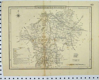 Original alter antiker Druck um 1880 Karte Westmoreland England Brayley viktorianisch