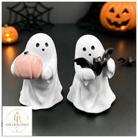 Halloween Deko Geister Figuren 2Er Set Mit Fledermaus Und KüRbis Statue
