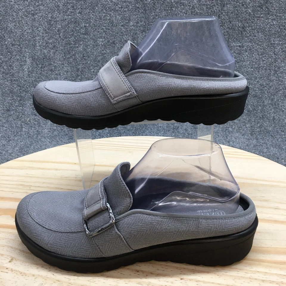 Bzees Shoes Womens 9.5 M Galleria Mules Gray Faux Leather Casual Wedge Slip On - Image 2 of 4