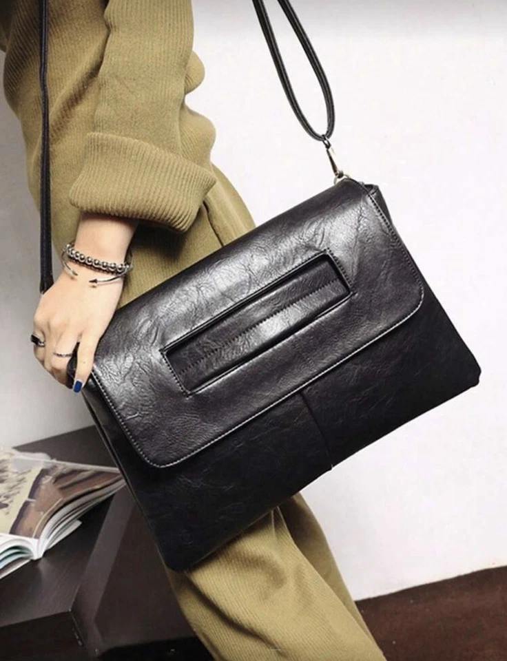 Bolso sin asas sobre de lujo negro Cartera Diseñador Mujeres Bolso de mano De colección Nueva ranura Foto 2 de 4